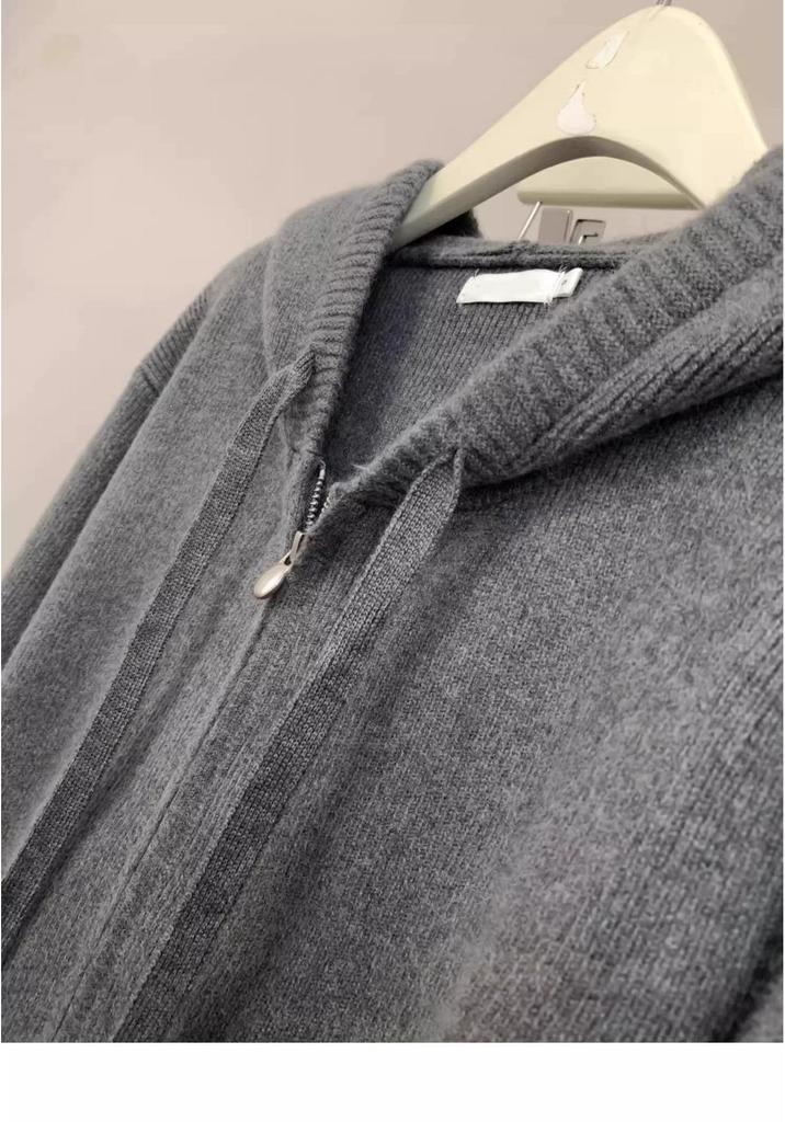 Women's Korean Style Hooded Double Zipper Knit Cardigan Jacket for Autumn/Winter