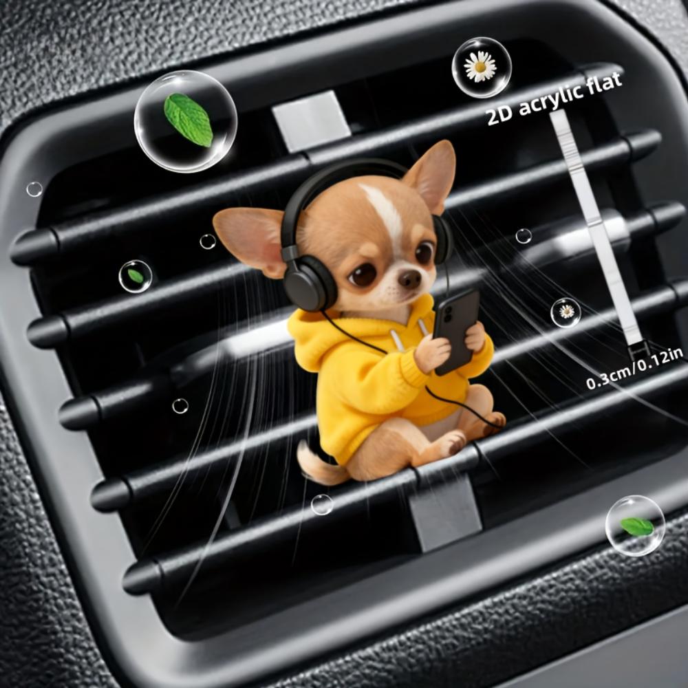 2D Flat Yellow Dog Car Vent Clip Decorative Diffuser (fragrance Not Included), Car Interior Decoration, Aromatherapy Clip, Ideal for Holiday Gifts