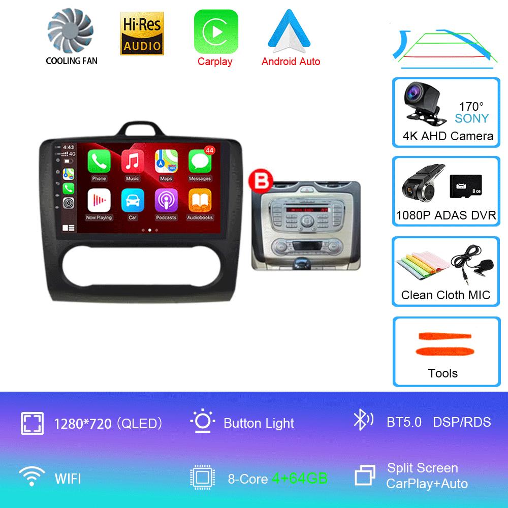 Android 14 Car Radio Autoradio For Ford Focus 2 Mk2 2004 - 2011 GPS Navigation Multimedia Player Carplay Stereo WIFI 360 Camera