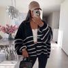 New autumn and winter sweater for women, loose contrasting stripes, reverse bone embroidery, knitted cardigan jacket for women 3583 KTB