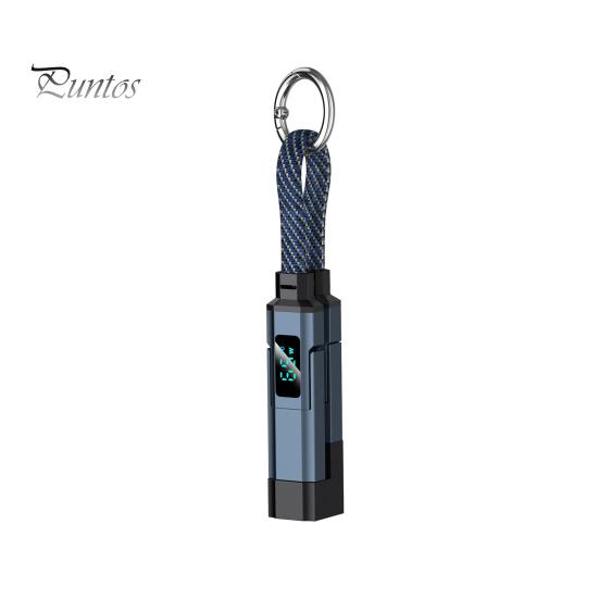 Digital Display Power Cable 65W 4 in 1 Keychain Cable, Fast Charging Data Portable Charge with LED Display, 8-Pin/Type-C/USB-A/USB-C, Keyring Cord for