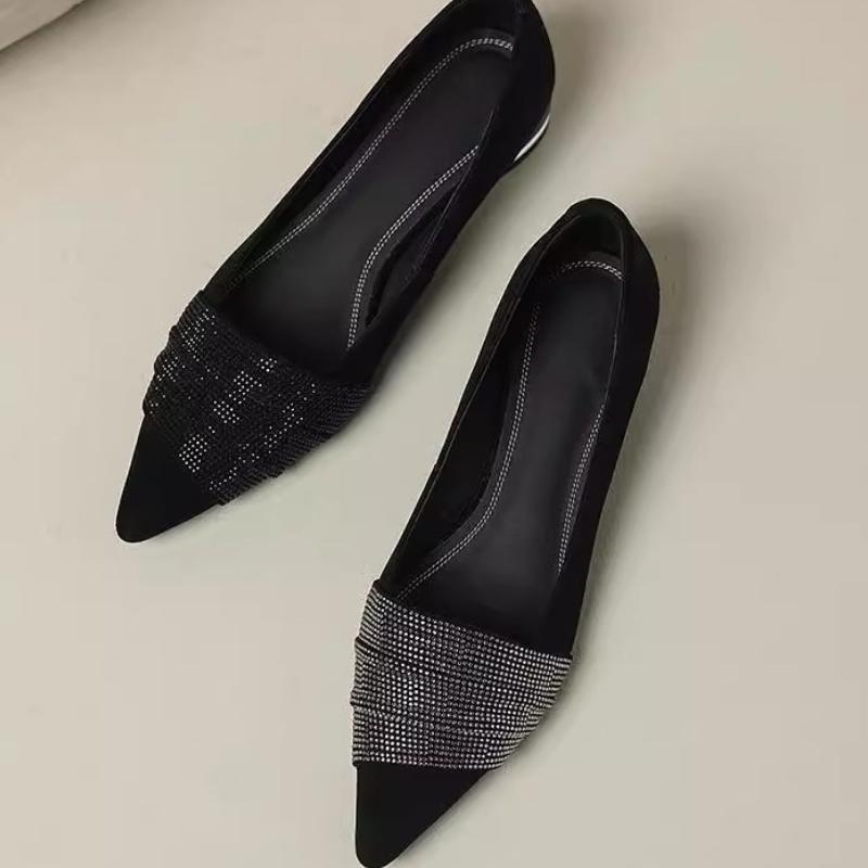 Fashion 2025 New Fashion Handmade Genuine  Elegant Diamond Pointed Toe Casual Slip-On Flats Low Heel Solid Color Commute Shoes