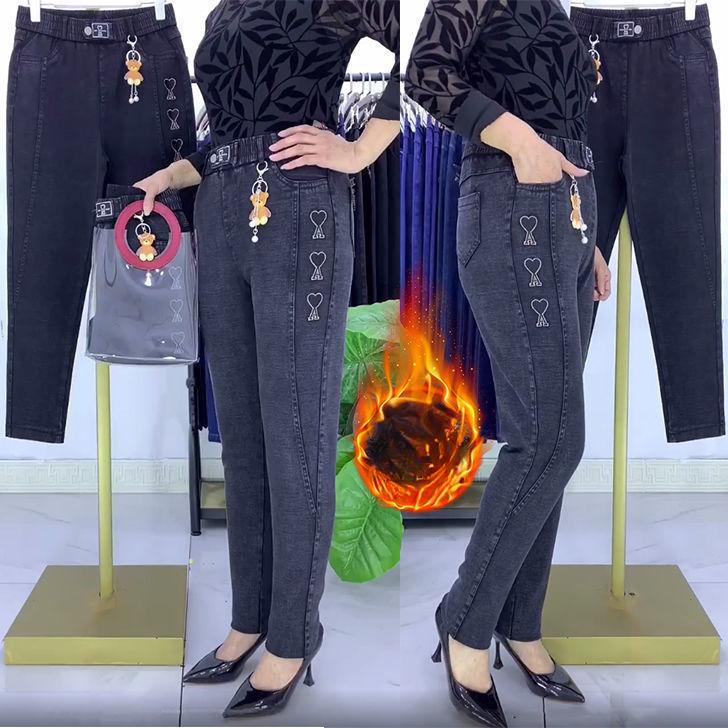 

Эластичные плюшевые джинсы Harun для женщин с высокой талией и свободные эластичные теплые хлопковые брюки Свободные брюки Dad для женщин 5XL серый