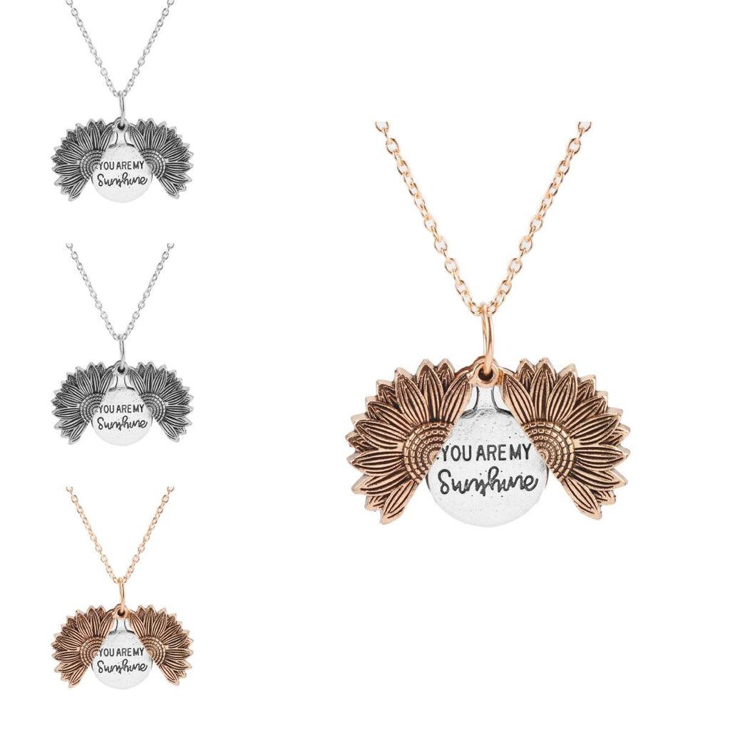 Sunflower Double Layer Pendant Necklace With Open Flower Charm For Couples