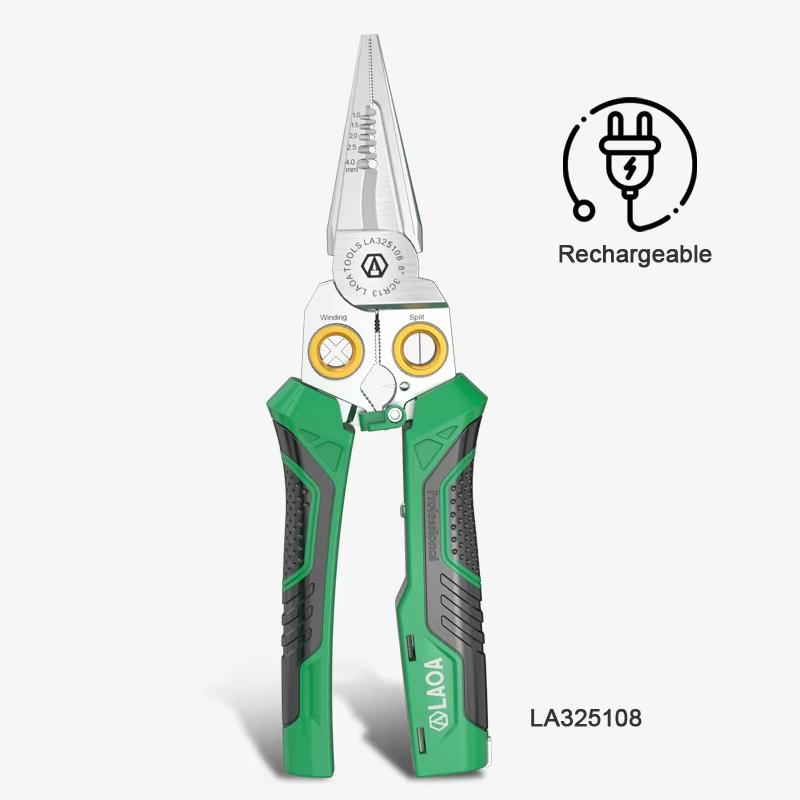 LAOA New 8-in-1 Lithium Multifunction Wire Stripper Cable Cutting Pliers Stainless Steel Needle Nose Nipper Cable Winding