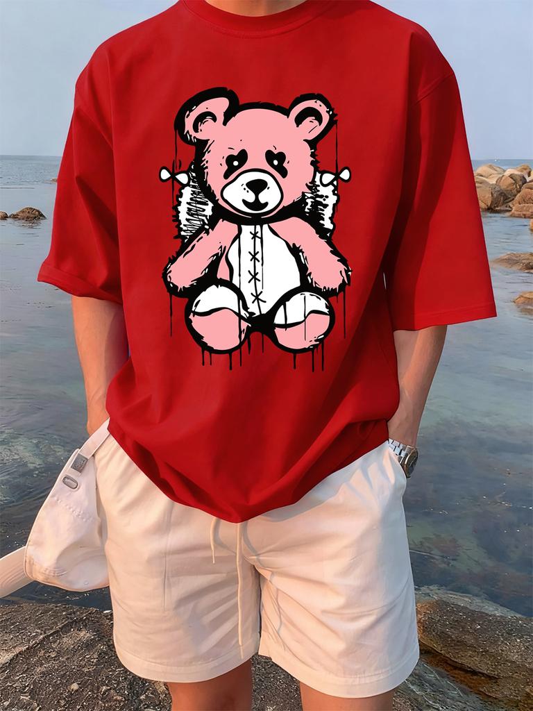 Cartoon Bear Preparing To Rest Prints TShirts Womens Summer Cotton Tops ONeck Comfortable Loose Short Sleeve Casual Clothes