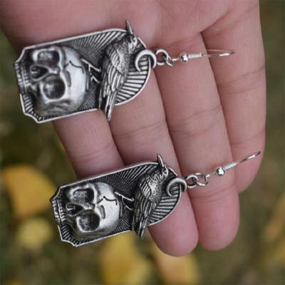 Mystical Skull Earrings Sturdy Zinc Metal Jewelry Lightweight Gothic Style Antique Finish Earrings For Daily Occasions
