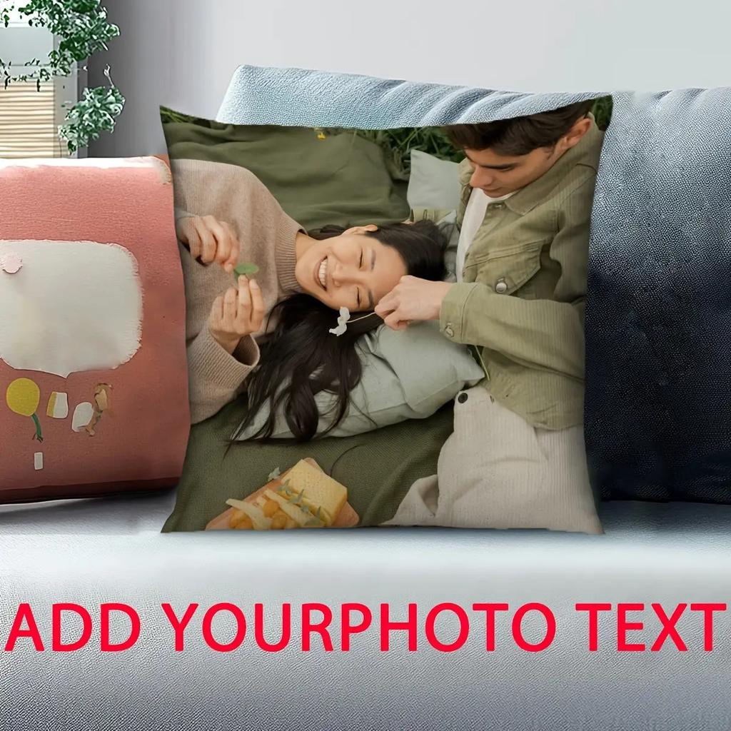 Vlastní povlak na polštář s fotografií, 18x18 palců personalizovaný povlak na polštář s fotografií páru, měkký plyš, jednostranný tisk, zip, vhodný