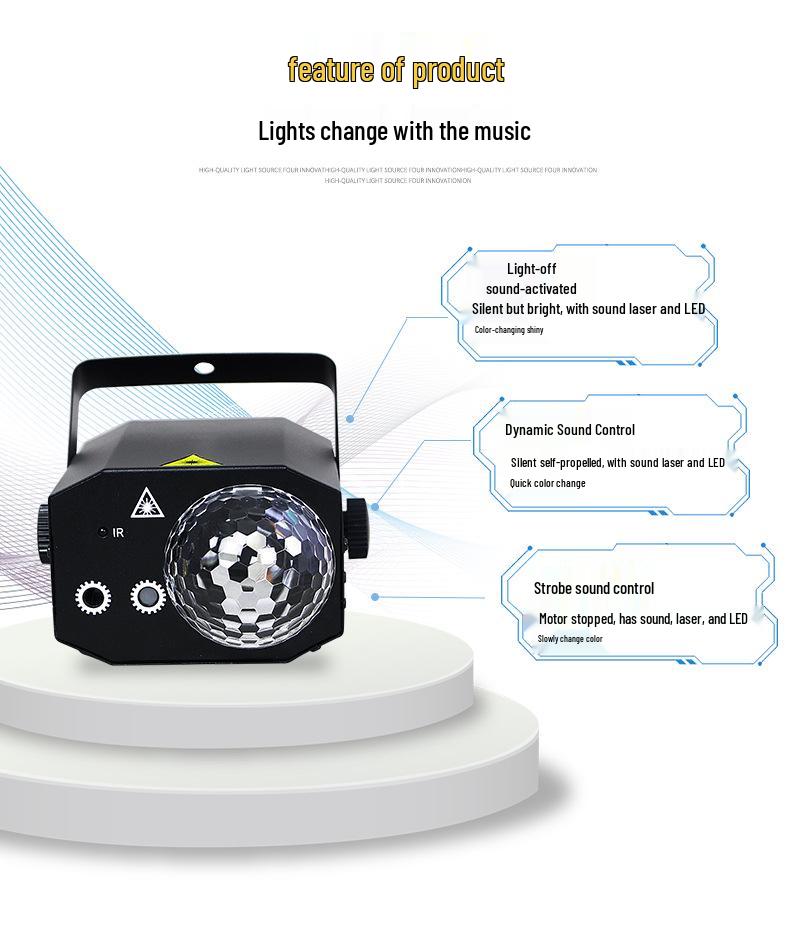 Seven-Color Sound-Activated Rotating Stage Laser LED Magic Ball for Parties & KTV Atmosphere.