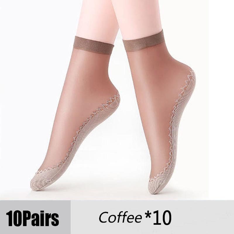 

10pair Ultrathin Transparent Socks for Summer Cotton Silk Thin Socks Lady Lace Mesh Elastic Socks Patchwork Crystal Ankle Socks Female Short Socks