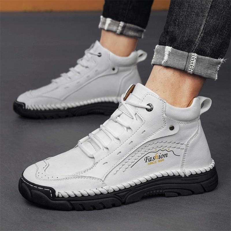 Men's High-top Leather Boots Casual Sneakers Outdoor Shoes