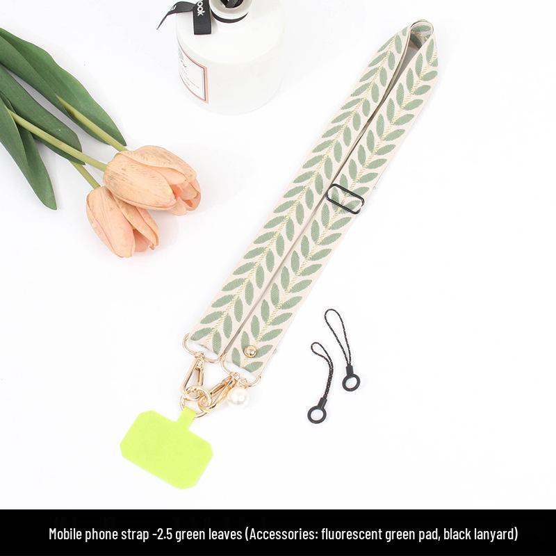 Besticktes Weinblatt Handy-Lanyard: Verstellbarer Crossbody-Gurt mit Perlenanhänger für Hals und Schulter