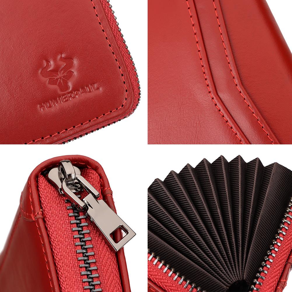 Humerpaul Ladies Wallet First Layer Cowhide Wallet Coin Purse RIFID Anti-theft Brush Organ Wallet Zipper Opening
