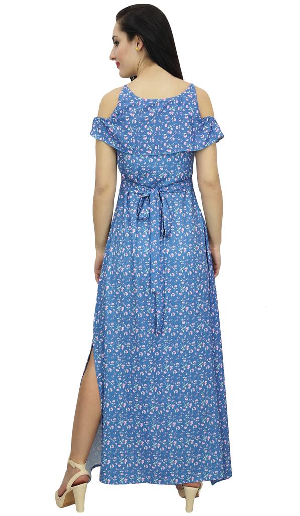 Bimba Women's Sleeveless Floral Party Wear Dresses Side Split Beach Maxi