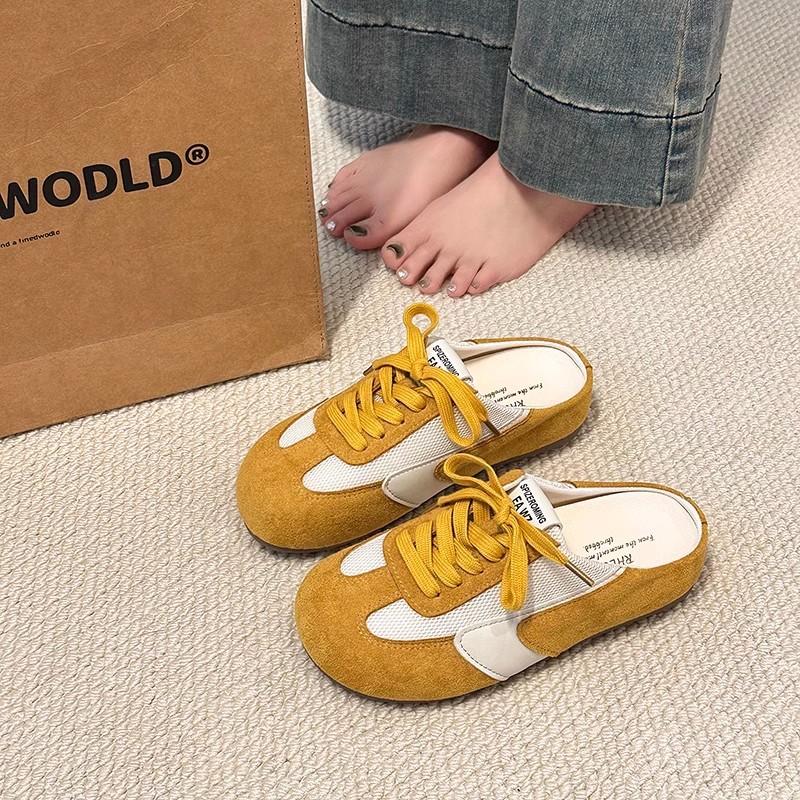 Weiches Leder Retro Innen erhöhend Taschenkopf Halbschuhe Damen Oberbekleidung Damenschuhe Frühling und Sommer Neu Schnürung Mesh Birkencool Pantoletten