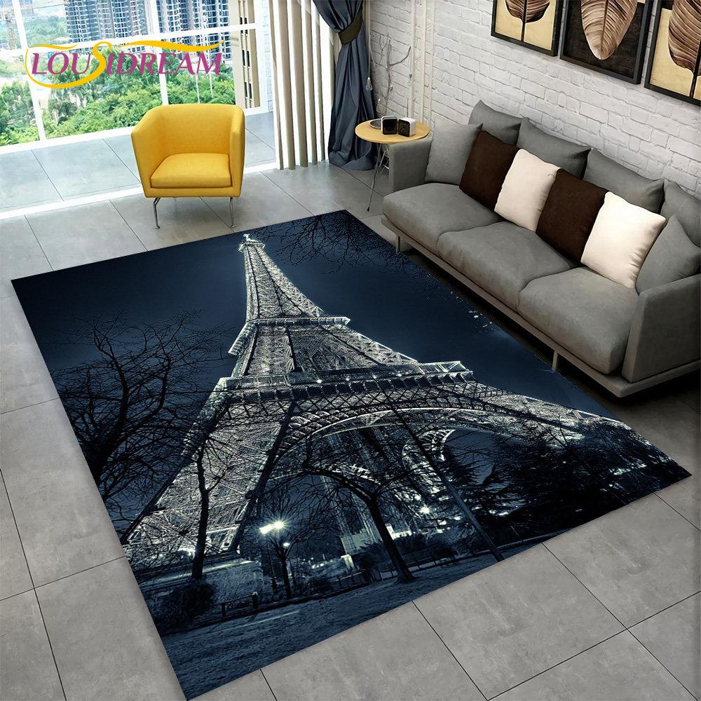 France Paris Eiffel Tower Romantic Art Area Rug,Carpet Rug for Living Room Bedroom Sofa Doormat Kitchen Decor Non-slip Floor Mat