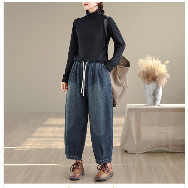 DIMANAF 2025 Autumn Winter Plus Size Women Jeans Cotton Denim Long Pants Vintage Bottoms