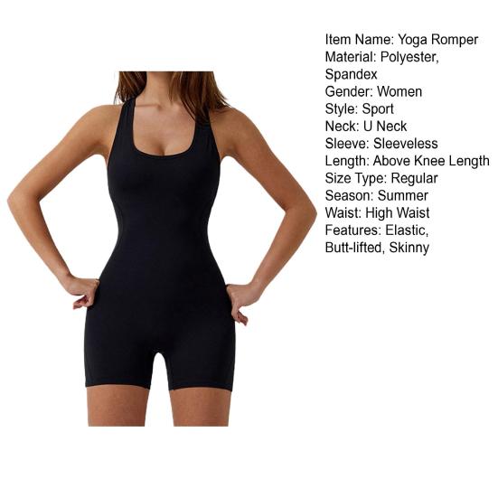 Mameluco de yoga para mujer Cuello en U Sin mangas Flaco Sin espalda Levantado a tope Color sólido Acolchado Elástico Fitness Gimnasio Pilates Entrenamiento Ropa deportiva