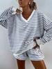 Europe, America Spring and Summer New V-neck Sweater Set Fashion Sports Long-sleeved Pullover Sweater Shorts Two-piece Set