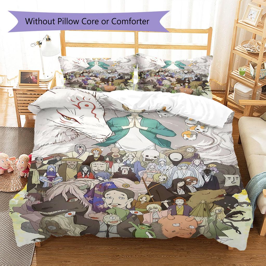 Natsume'sbook Pattern Bedding Quilt Set Quilt Cover Pillowcase Home Decoration Birthday Gift (1 * Duvet Cover + 2 * Pillowcase, Without Core)