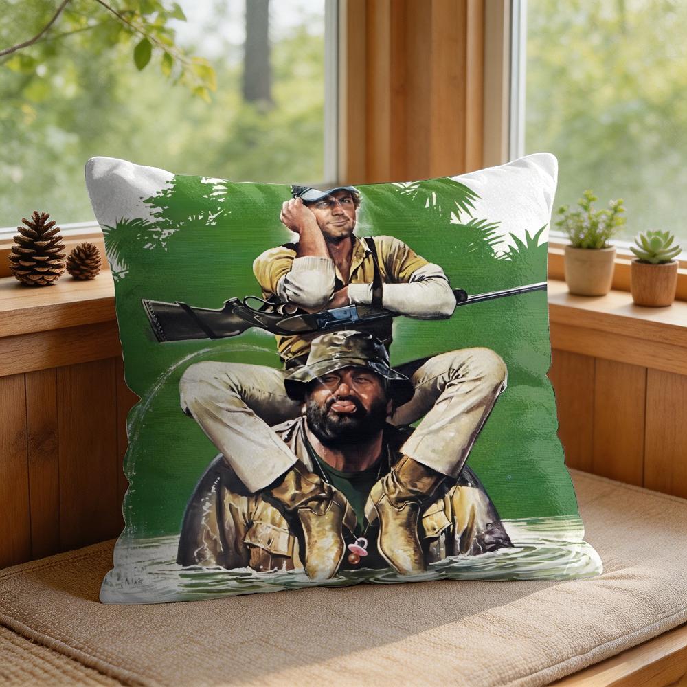 Tterence Hill Bud Spencer Cushion Cover Square Short Plush Pillow Case Living Room Sofa Home Decor Funda X