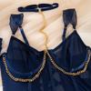 Women Sexy Sheer Mesh Lingerie Dress Set With Chain Halter Neck And Gloves 4 Piece Lingerie Set