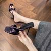 New Women's Shoes Rhinestone Bow Word with Sandals Women's 24 Purple New Sexy Open-toed High-heeled Cool Slippers Outside