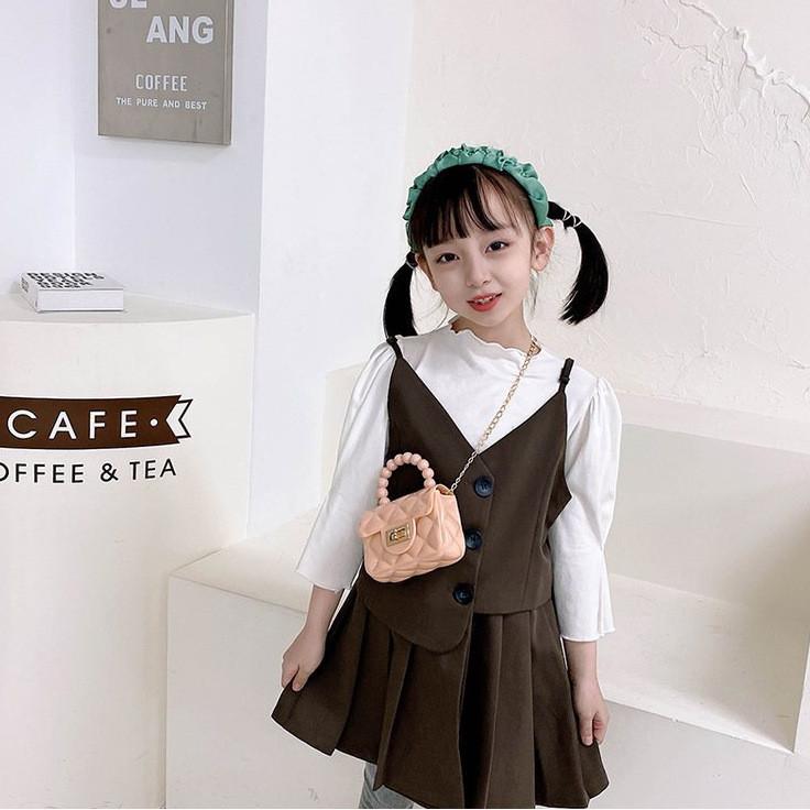 Lightweight Cartoon Coin Purse For Girls Cute Silicone Handbag With Pearls Plain Pink