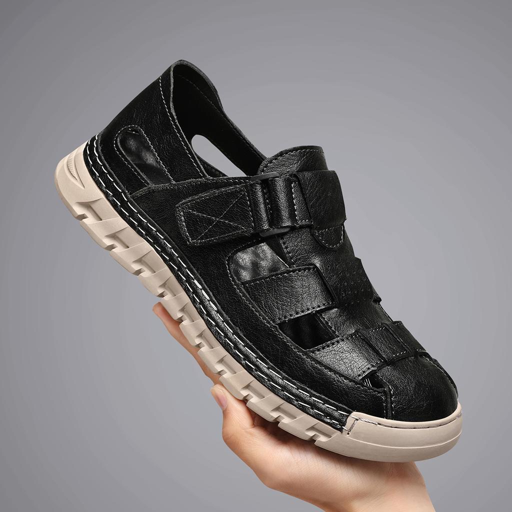 Summer Men's Genuine Leather Sandals Hollow Casual Shoes Beach Sandals