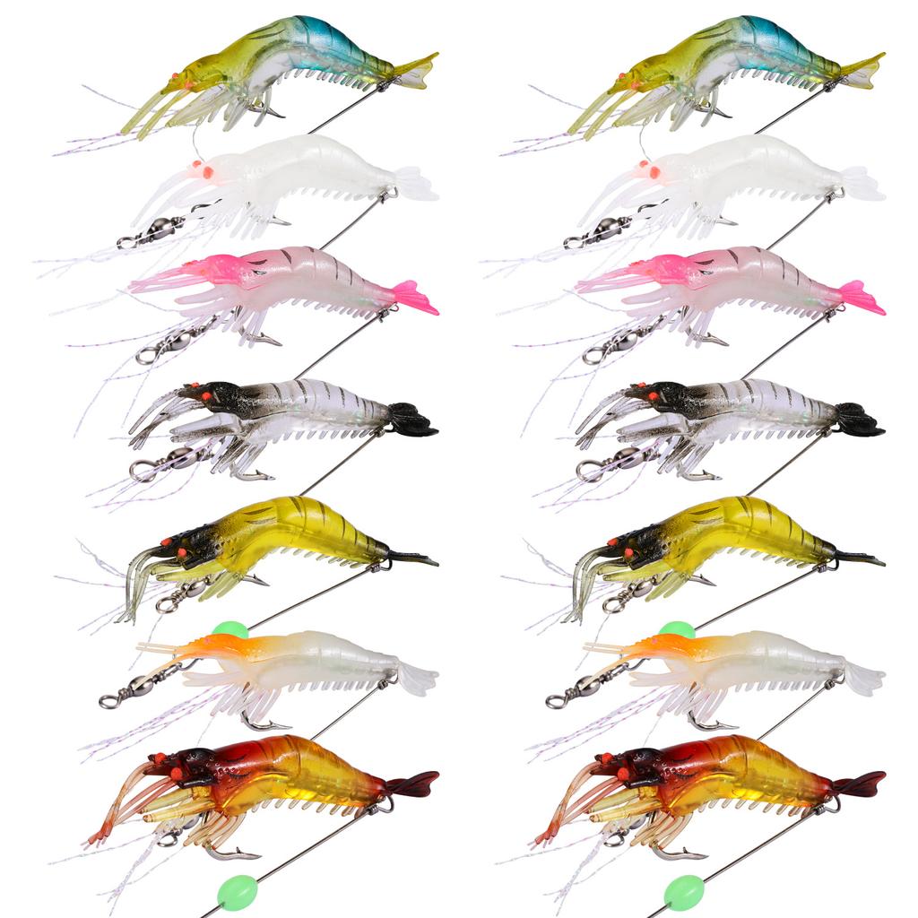 Soft Fishing Luminous Shrimp Lure with Hook Swivel Beads Artificial Silicone Glow Fishing Bait Fish Bait Set Jigging