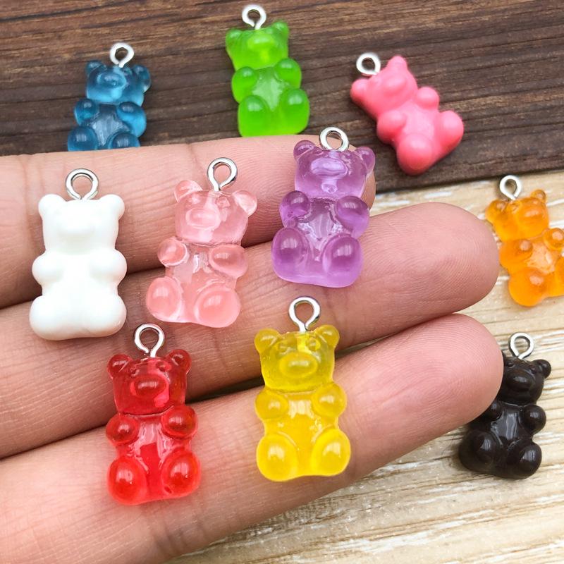 Cute Colorful Cartoon Bear Pendant Charm - Resin DIY Jewelry Accessory
