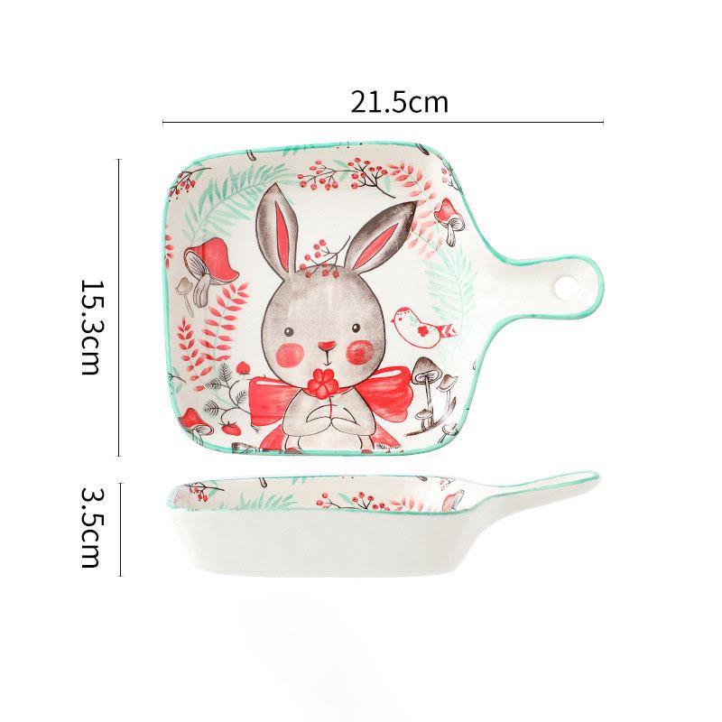 Ceramic Baking Tray with Handle Forest Animal Design Bowls Creative Restaurant Household Plate Kitchen Tableware Gift