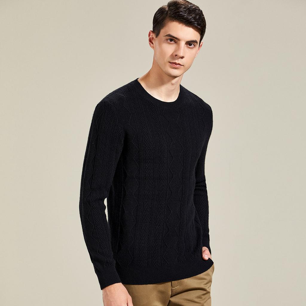 400g Thick Pure Cashmere Knitted Twisted Flower Men's Cashmere Sweater