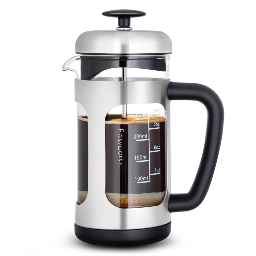 French Press Kávovar Borosilikátové Sklo, Rukojeť s Měkkým Úchopem a Nerezový Filtr, pro Kávu Čaj Vaření