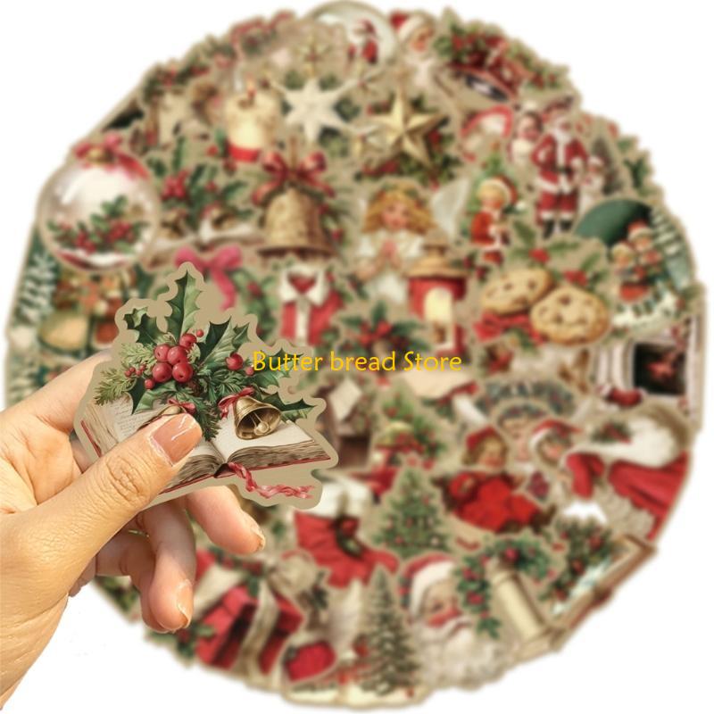 W89C 50 Pcs/Set Retro Christmas Sticker Lovely Water Bottle Sticker Self-Adhesive Decal Cartoon Santa Sticker Decal CN
