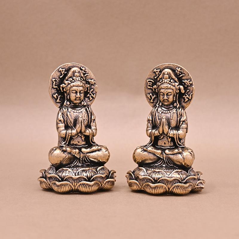 Mini Solid Brass Guan Yin Buddha Small Ornaments Vintage Copper Buddha Statue Miniature Figurines Handcraft