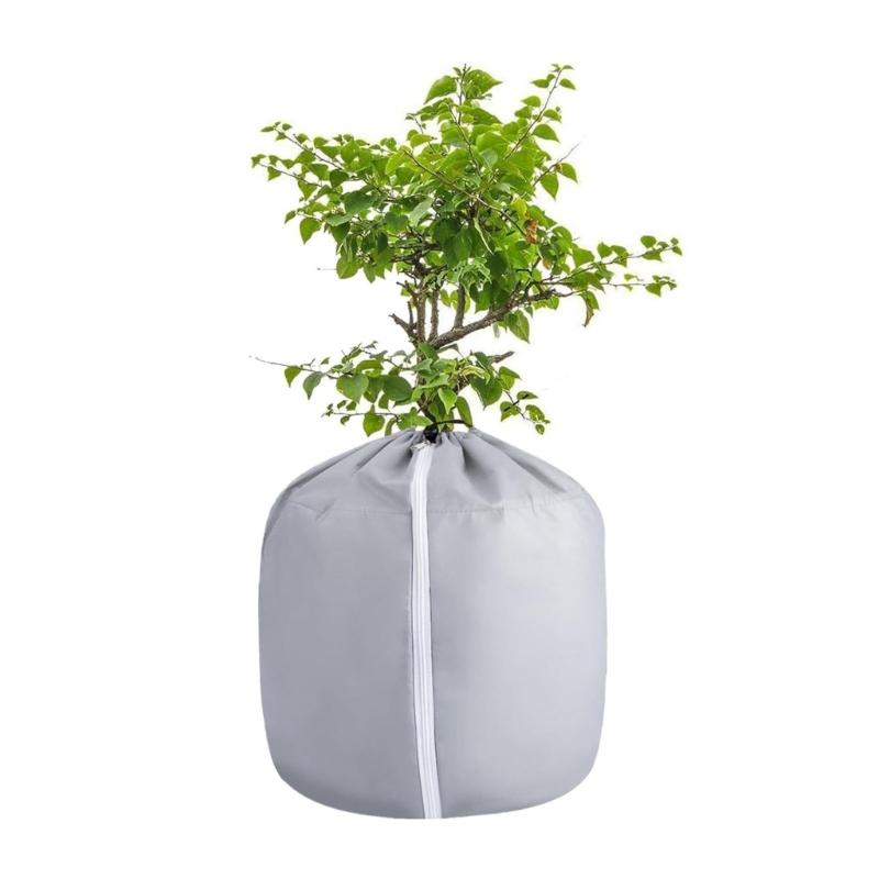Cold Wind Plant Cover with Vertical Opening, Fabric and Gathered Cord Closure for Potted Bushes and Small Trees