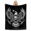 Black Blanket with Eagle, Skull Shield, and Weapon Design Decor  Blanket, Suitable for Use In the Bedroom, Living Room, On the Sofa
