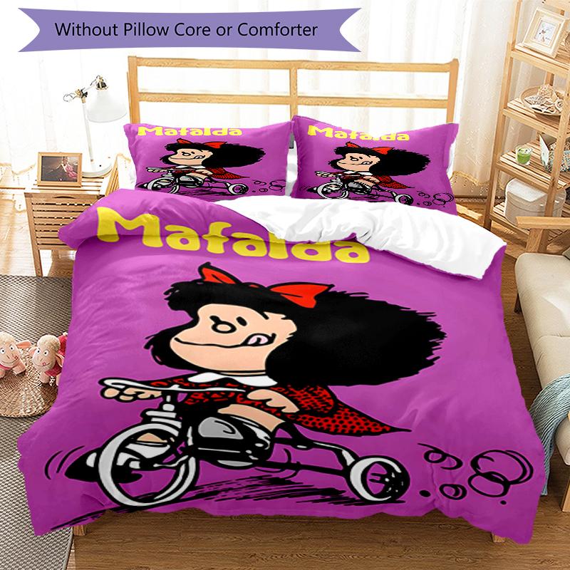 3pcs Mafalda1 Design Cover Set - HD Printed Bedding with 1 Cover and 2 Pillowcases - Perfect for Home and Dorm Decor