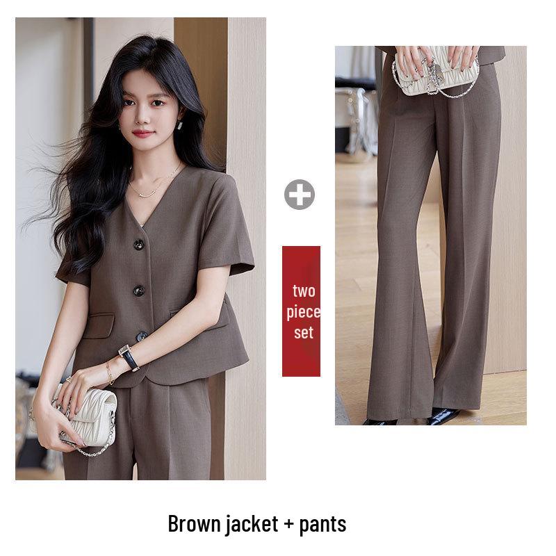 Dámské béžové sako petite: Letní 2024 High-End Krátký Módní Oblek