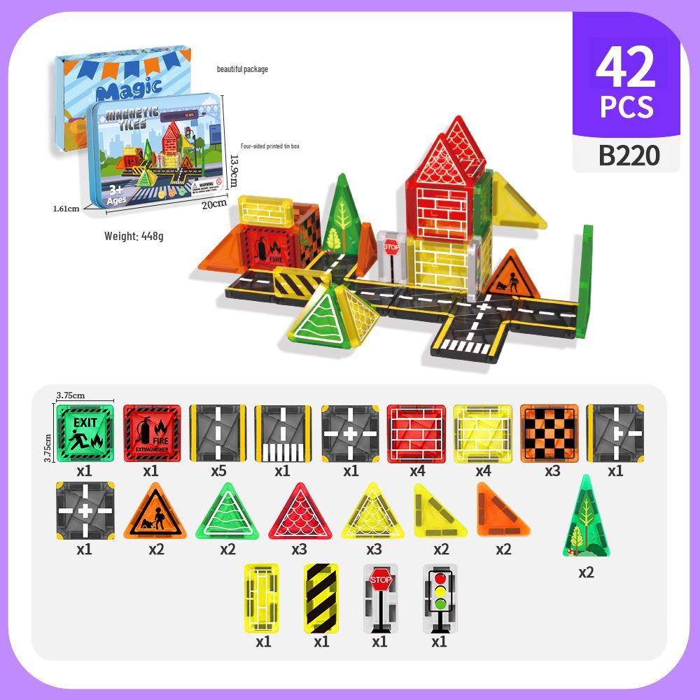Magnetic Tiles Traffic City Educational Building Set with Portable Iron Box 3.75 cm