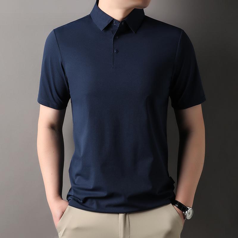 2025 New Summer Men's Lapel Solid Color Short-sleeved T-shirt Absorbent Quick Drying Polo Shirt