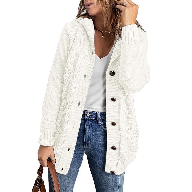 European American Winter Women's Solid Knit Cardigan: Casual Versatile Single-Breasted Multi-Button Warm Jacket