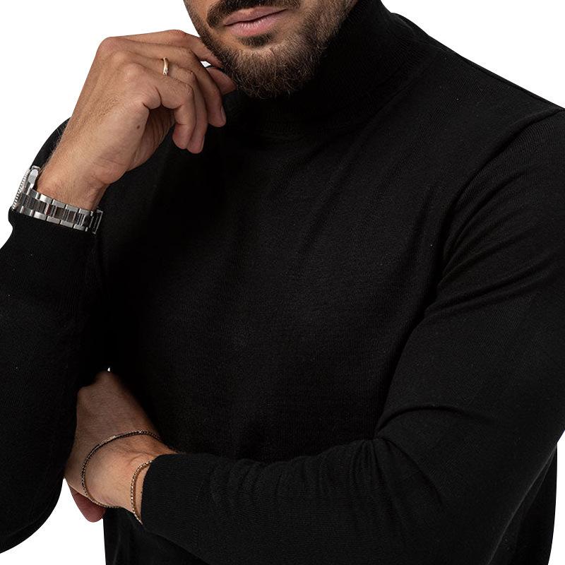 Men's Autumn/Winter High-Neck Knit Sweater - European/American Style Solid Color Long-Sleeve Fashion