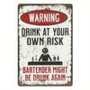 Funny Vintage Drink At Your Own Risk Tin Sign Retro Metal Plaque Home Bar Pub Decor 8x12 Inch