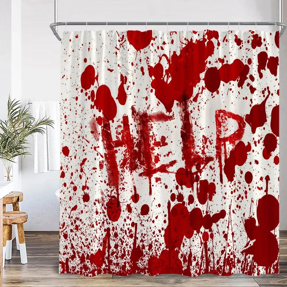 Bloody Handprints Halloween Blood Drops Help Me Shower Curtain Horror Bathroom Decoration Shower Curtain