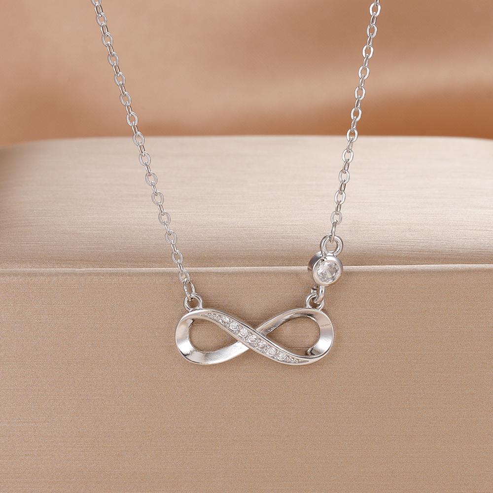 Fashion Simple Stainless Steel Infinity Pendant Necklace for Women Classic Lucky Zircon Love You Forever Jewelry Birthday Gift