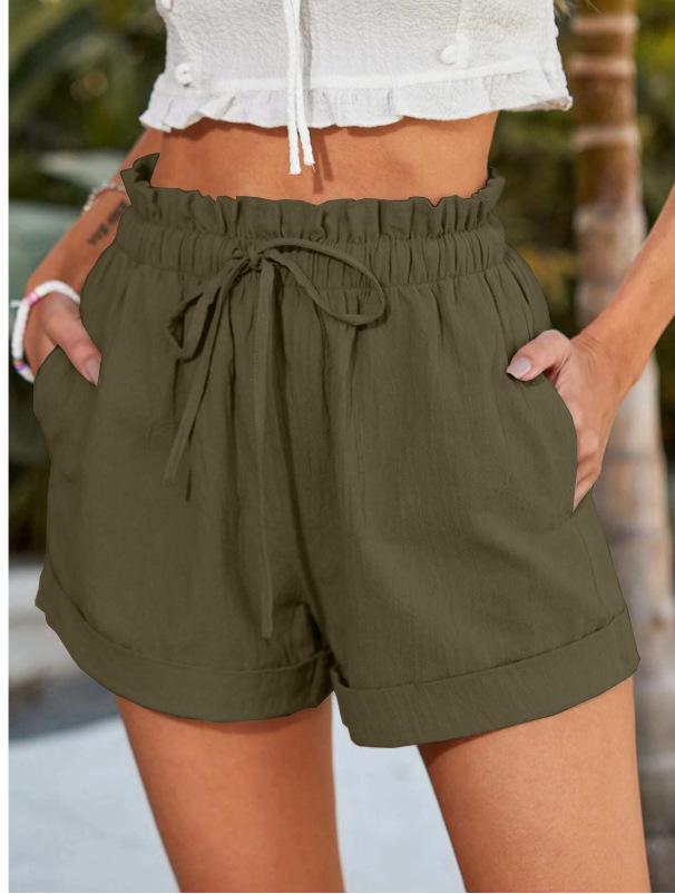 2026 Summer Women s Solid Color Loose Casual Fashion Shorts S армия зеленый