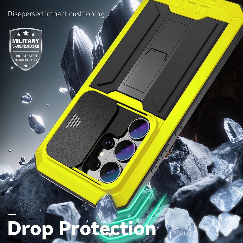 Heavy Duty Metal Cover for Samsung S26 S25 Edge S24 Ultra S23 S22 Plus S21 with Glass Screen Alloy Kickstand Shockproof Case