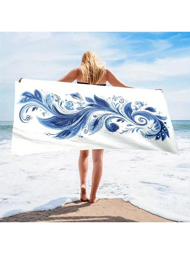 

1pc Microfiber Beach Towel with Ocean & Palm Tree Design - Lightweight, Quick-Dry,Absorbent,Sand-Resistant, Perfect for Swimming W30*H60(CM)
